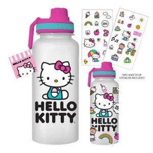 Hello Kitty 32oz Twist Spout Clear Plastic Bottle w Sticker Set